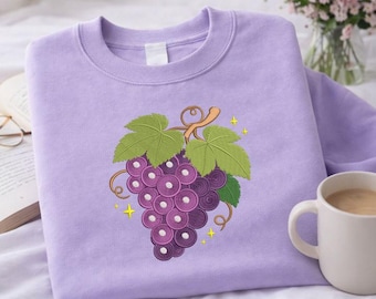Archivo para máquina de bordar uvas, diseño de uvas moradas, patrón de bordado de frutas, diseño botánico de viñedo,