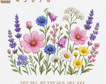 Floral Embroidery Machine File Bundle, Wildflower Design ,  Instant Download