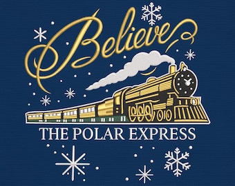 Motif de broderie Train Polar Express Believe, fichier de broderie Train de Noël, téléchargement immédiat de broderie Machine de vacances, hiver festif