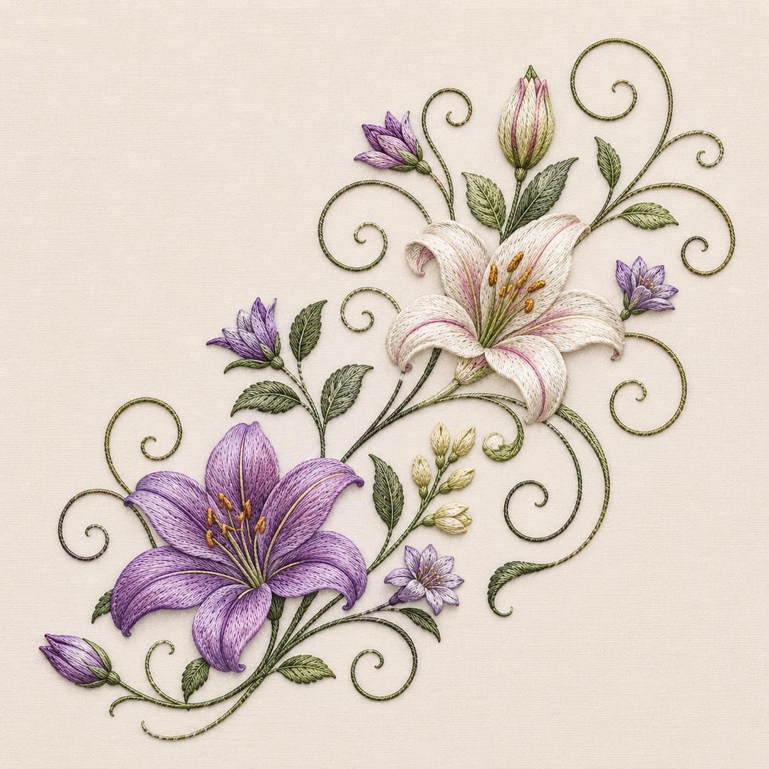 Purple Floral Embroidery Design, Elegant Flower Swirl Embroidery File ...