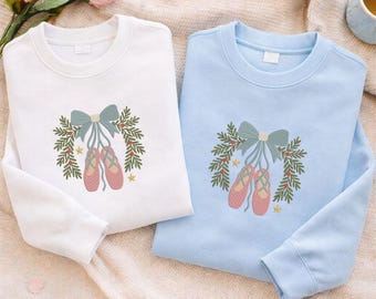 Diseño de bordado navideño de zapatillas de ballet / Corona de ballet de invierno / Archivo de bordado de lazo elegante / Bordado a máquina