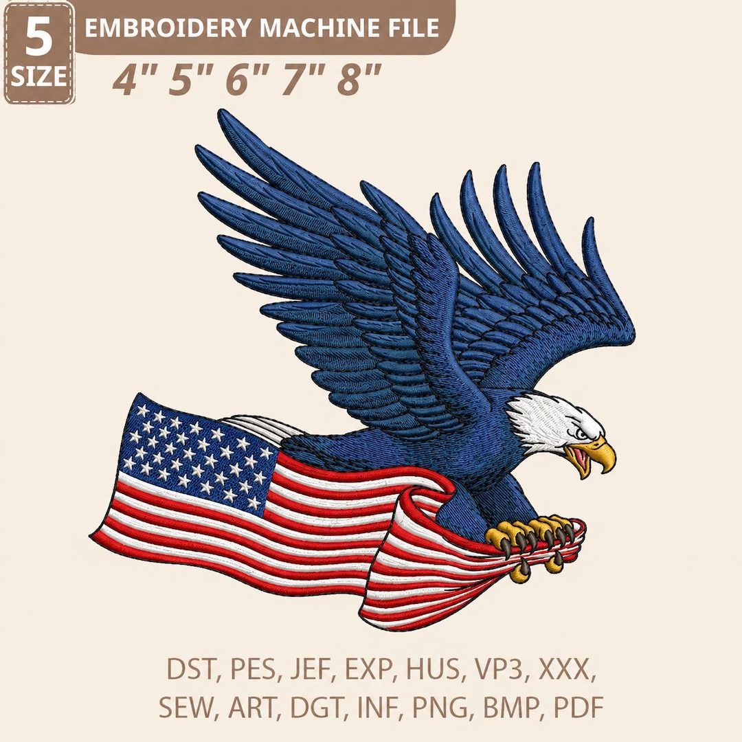 Bald Eagle American Flag Embroidery Design, Patriotic Eagle Machine ...