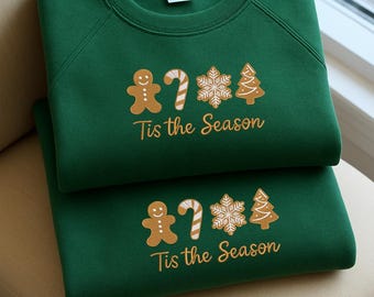 Diseño de bordado "Tis the Season" / Iconos navideños de jengibre / Archivo de bordado a máquina / Puntada festiva / Descarga instantánea
