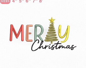 Diseño de bordado navideño / Archivo de letras de árbol de Navidad / Descarga instantánea de bordado a máquina navideño