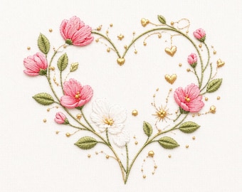 Floral Heart Embroidery Design, Romantic Flower Heart Frame, Wedding Embroidery File, PES DST Digital Download