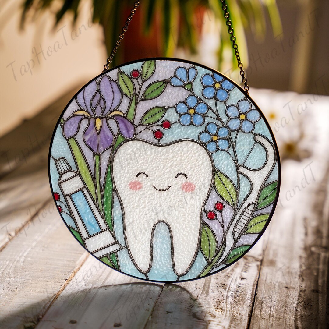 Dental Tools Tooth Stained Glass Suncatcher – Dentist Gift, Dental ...