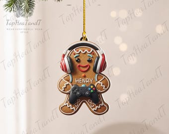 Personalized Gamer Gingerbread Ornament, Gaming Christmas Ornament, Custom Gamer Gift, Video Game Tree Decor