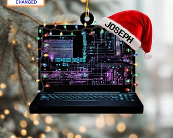 Personalized Computer Programmer Ornament – Custom 2D Flat Laptop Code Decoration