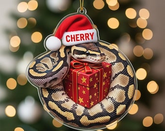 Adorno navideño personalizado de pitón bola: decoración navideña con mascotas exóticas.