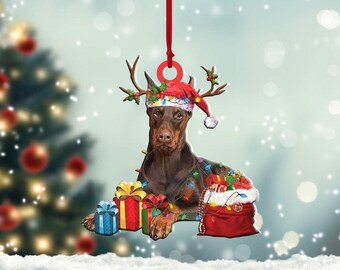 Personalized Doberman Ornament – Custom Ceramic Christmas Tree Decoration, Dobie Mom Gift for Dog Lovers