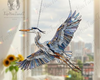 Atrapasueños acrílico con forma de garza, decoración colgante para ventana con forma de pájaro, decoración costera para el hogar, regalo de la naturaleza
