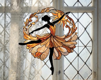 Vitral de Bailarina para Pendurar na Janela, Decoração Artística para Janela, Presente Perfeito