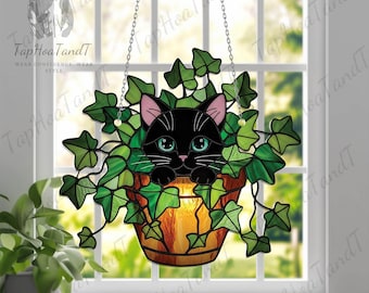 Vaso per piante a forma di gatto nero in acrilico da appendere alla finestra: un'accogliente decorazione per la casa. - Italia