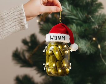 Personalized Pickle Jar Christmas Ornament – Funny Santa Hat Decoration