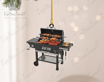 Personalized BBQ Grill Ornament, Grilling Christmas Ornament, BBQ Lover Gift, Custom Name
