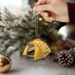 Personalisierter Zelt-Weihnachtsschmuck: Acryl-Design, individuelles Namensgeschenk für Camping-Fans