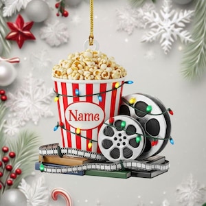 Personalisierte Filmnacht-Dekoration – Individuelle Popcorn- und Filmrollen-Dekoration für Kinofans