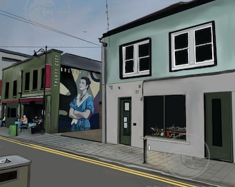Limerick-muurschildering digitaal schilderen | Ierse Street Art-scèneprint | Kleurrijke Urban Ireland-download