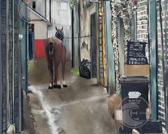 Dublin Horse in Alley Digital Painting | Surreal Irish Urban Wall Art | Printable Download