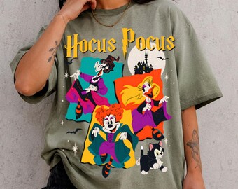Minnie Daisy Clarabelle Halloween Gradient Washed Oversize T-Shirt, Hocus Pocus Disney Sisters Shirt, Disney Vacation Gift