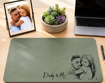 Dad Daughter Leather Desk Mat, Personalized Father’s Day Mouse Pad, Custom Father Daughter Office Desk Gift