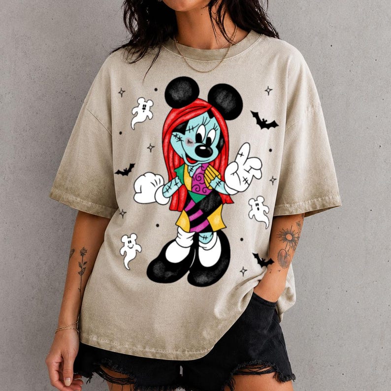 Minnie Sally Gradient Washed Oversize T-Shirt, Nightmare Before Christmas Minnie Tee, Disney Halloween Vacation Outfit image 2