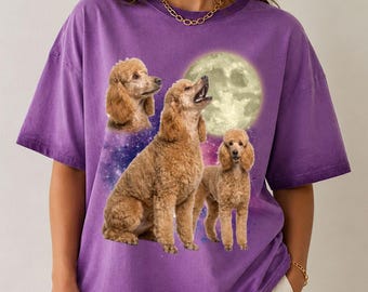 Custom Photo Three Poodle Moon Oversized Shirt, Vintage Washed Dog Tee, Funny Poodle Lover Gift