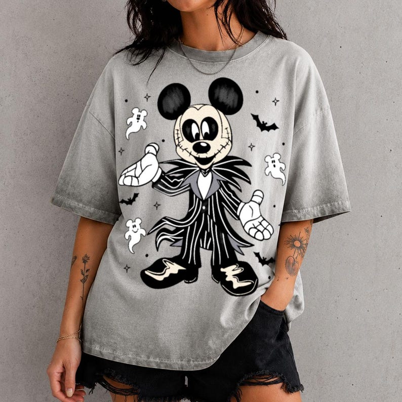 Mickey Jack Skellington Gradient Washed Oversize T-Shirt, Nightmare Before Christmas Mickey Tee, Disney Halloween Vacation Outfit image 2
