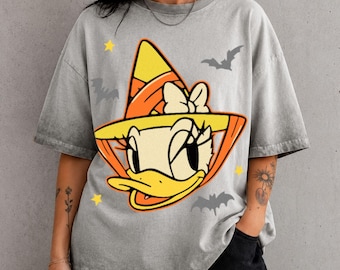 Daisy Duck Big Face Halloween Gradient Washed Oversize T-Shirt, Spooky Disney Halloween Shirt, Disney Vacation Shirt