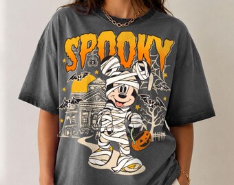 Mickey Mummy Halloween Gradient Washed Oversize T-Shirt, Spooky Haunted Mansion Tee, Disney Vacation Shirt
