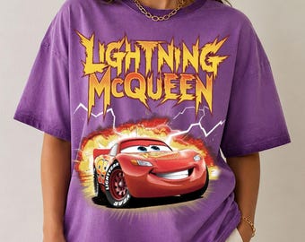 Lightning McQueen Thunder Gradient Washed Oversize T-Shirt, hunder Cars Movie Tee, Disney Vacation Shirt
