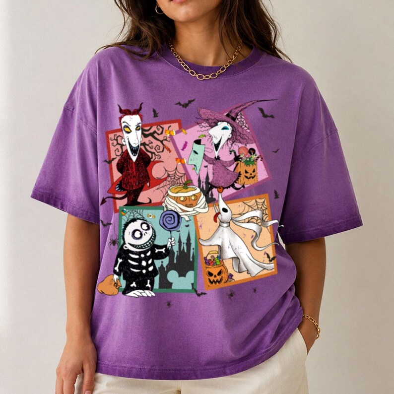 Lock Shock and Barrel Halloween Gradient Washed Oversize T-Shirt, The Nightmare Before Christmas Fall Tee, Disney Halloween Shirt zdjęcie 1