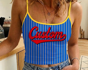 Personalized University Name Spaghetti Strap Tank Top, Red And Blue Y2K Stripe Line Tank Top, Gift for Graduation 2026