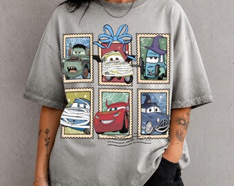 Lightning McQueen Stamp Gradient Washed Oversize T-Shirt, Lightning McQueen Stamp Tee, Disney Halloween Shirt