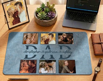 Custom Name Photo Kids Best Dad Leather Desk Mat, Custom Laptop Pad & Mouse Pad With Kid Name, Father's Day Gift, Unique Mouse Pad