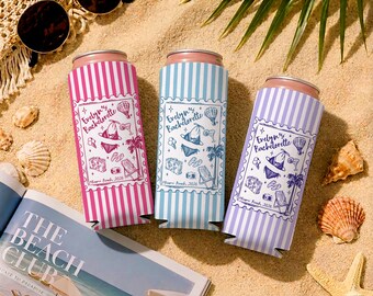 Custom Postage Stamp Drink Sleeve, Beach Girls Trip Favors, Miami Bachelorette Party Slim Insulator