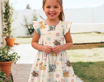 Lion King Team Simpa Pumba Timon Rafiki Natural Ruffle Dress, Disneyland Family Vacation Dress, Disneyland Vacation Trip 2026