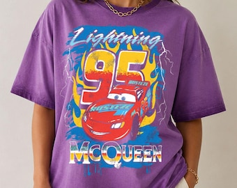 Lightning McQueen Gradient Washed Oversize T-Shirt, 95 Race Car Tee, Vintage Disney Cars Shirt, Disney Vacation Shirt
