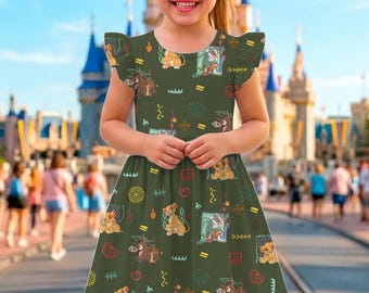Lion King Team Simpa Pumba Timon Rafiki Moss Ruffle Dress, Disneyland Friends Vacation, Disneyland Vacation Trip 2026