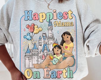 Camiseta Disney Lilo y Nani Family Comfort Color, Camiseta Happiest Mama On Earth, Camiseta Disney Mother's Day, Viaje de vacaciones familiares 2026