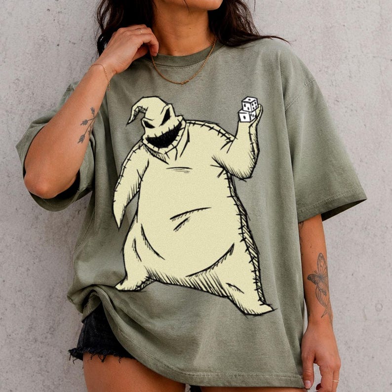 Oogie Boogie Sketch Gradient Washed Oversize T-Shirt, Nightmare Before Christmas Tee, Retro Halloween Movie Graphic T-Shirt image 4