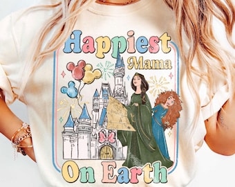 Camiseta Disney Brave Mom Happiest Mama On Earth Comfort Color, Camiseta de Merdia y la Reina Elinor, Feliz Día de la Madre, Viaje de Vacaciones Familiares 2026