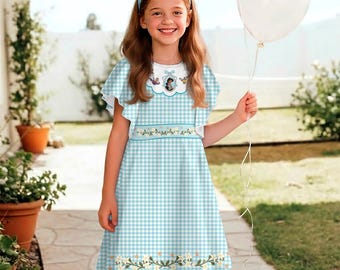 Gingham Jasmine Coquette Bow Ruffle Dress, Disney Princess Girls Dress, Disneyland Vacation Trip 2026