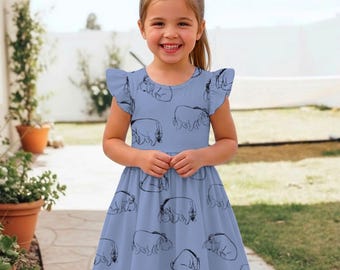 Vestido azul claro con volantes y dibujo de Eeyore, vestido de Winnie the Pooh, dibujo de personaje de Disney, viaje a Disneyland 2026
