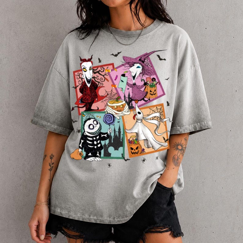 Lock Shock and Barrel Halloween Gradient Washed Oversize T-Shirt, The Nightmare Before Christmas Fall Tee, Disney Halloween Shirt zdjęcie 2