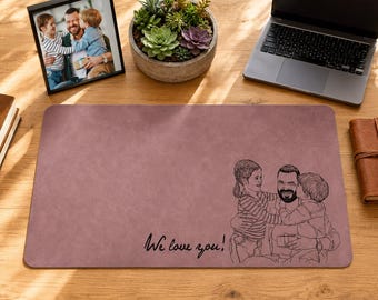 Custom Dad Photo Leather Desk Mat, Personalized Workspace Pad, Father’s Day Gift from Kids