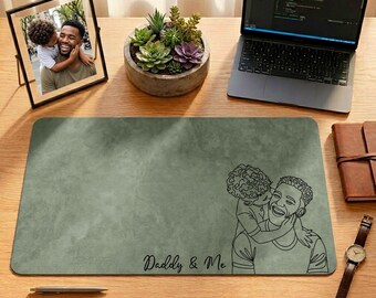 Custom Dad And Son Desk Mat, Personalized Leather Mouse Pad, Meaningful Gift for Father