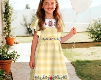 Snow White Seven Dwarf Gingham Coquette Bow Ruffle Dress, Disney Princess Girls Dress, Disneyland Vacation Trip 2026