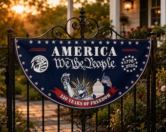 We The People Semicircle Fence Flag, 1776 to 2026 Patriotic Bunting, America 250 Years of Freedom Pleated Fan, 4th of July Fence Decor
