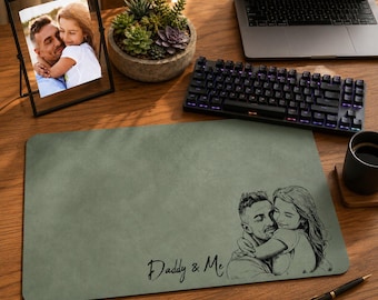 Father Hugging Daughter Leather Desk Mat, Personalized Father’s Day Mouse Pad, Meaningful Father’s Day Gift